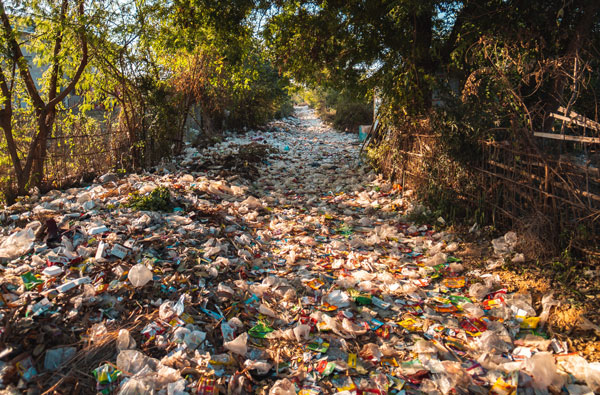 River filled with plastic trash